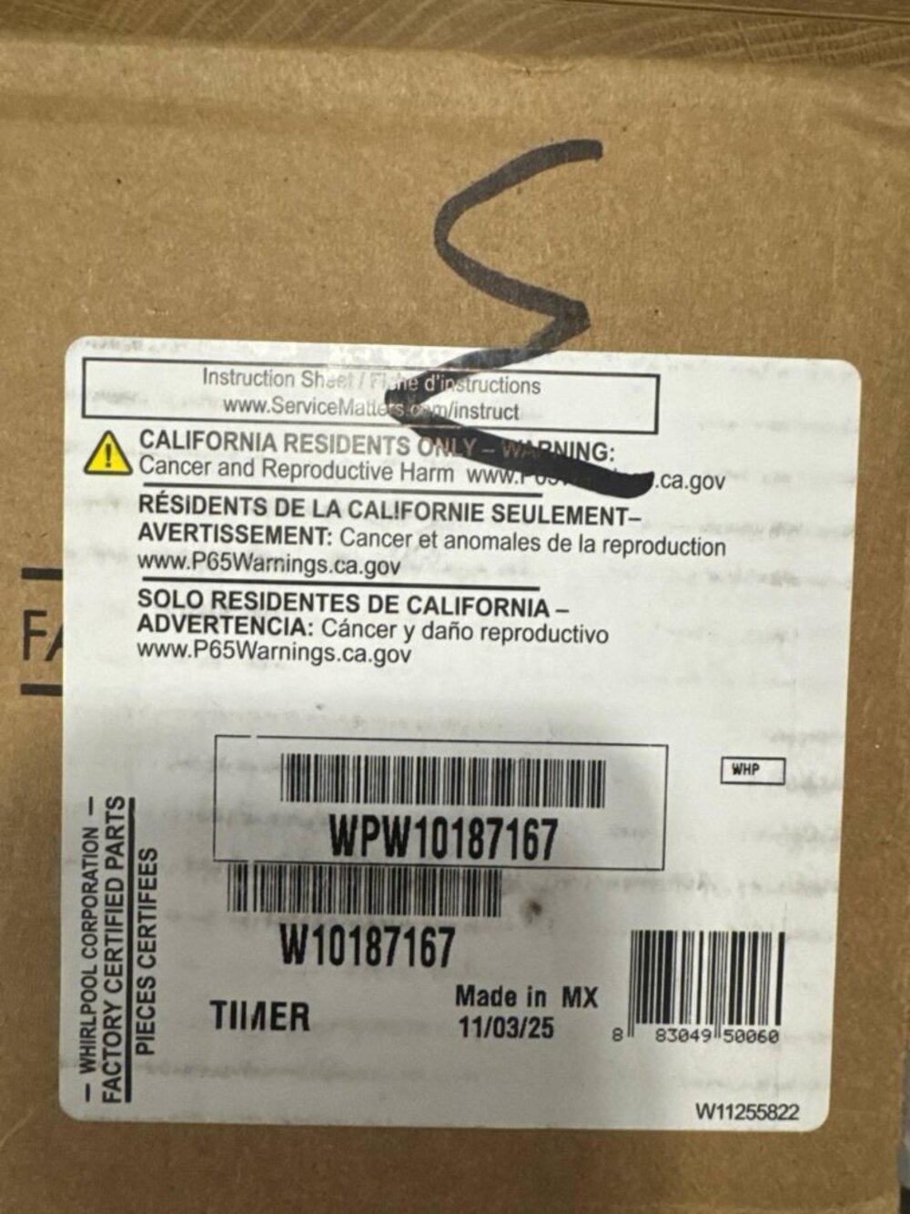 WPW10187167 timer BRAND NEW SEALED ORIGINAL
